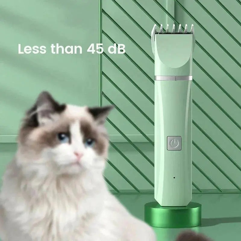 Cordless Pet Grooming Clipper Kit - 4-in-1 Home Cleaning Tool with 2-Hour Runtime, Quiet Operation (<60 dB), Washable Trimmer and Nail File for Cats and Dogs, Travel-Friendly Design