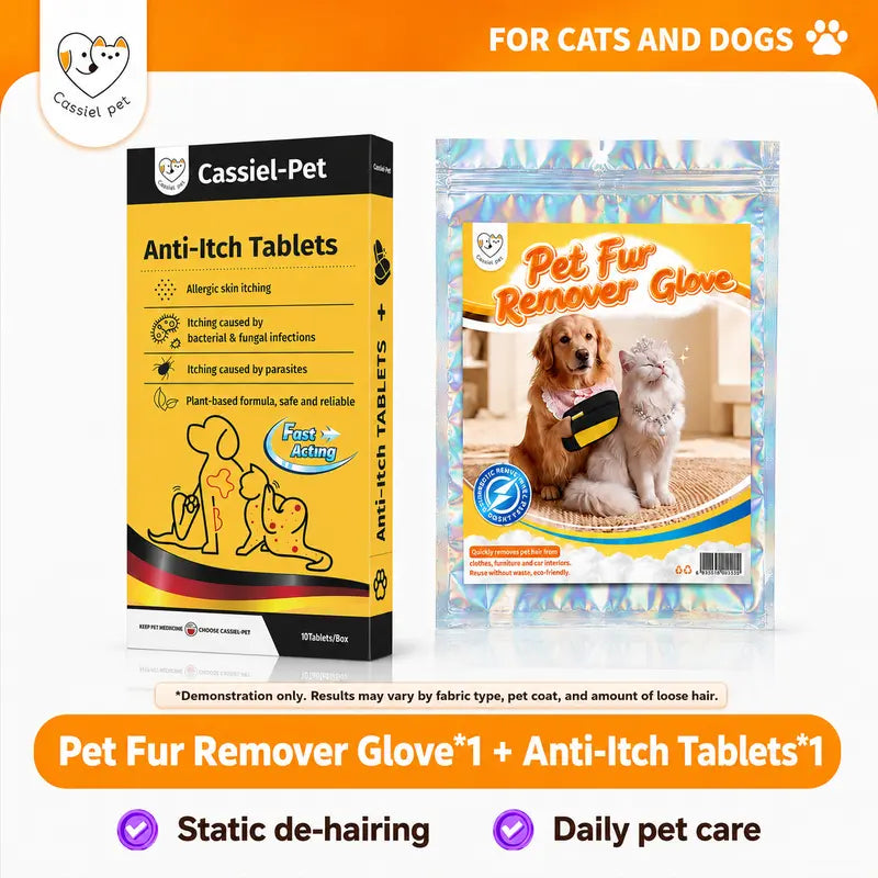 Cassiel-Pet Professional Pet Hair Removal Gloves for Grooming and Cleaning Upholstery, Carpets, and Car Interiors