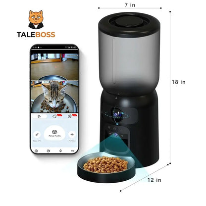 Taleboss Smart Automatic Cat Feeder with Camera, 5L Capacity, Laser Toy, 1080P HD Video, App Control, Night Vision, Dual Band Wi-Fi, and Two-Way Audio