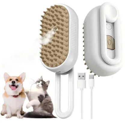 3-in-1 Electric Steam Spray Pet Grooming Brush - Ergonomic 360° Handle, Deshedding Tool, and Massage Accessory for Cats and Dogs