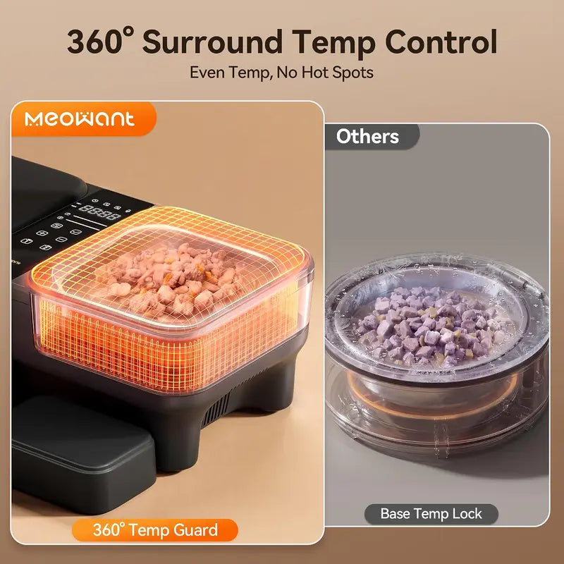 Meowant Automatic Wet Food Cat Feeder with Stainless Steel Bowls, Semiconductor Cooling & Pre-Heating, 360° Even Temperature, Dual-Bowl Independent Control, Timer Control & Voice Call Functionality, for 1-2 Cats, Steel Bowl