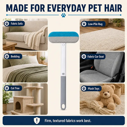 4-in-1 Reusable Pet Hair Remover Brush with Long Handle, Detail Brushes, Flexible Bristles, and Reusable Pads for Effective Deshedding and Fur Removal on Multiple Surfaces