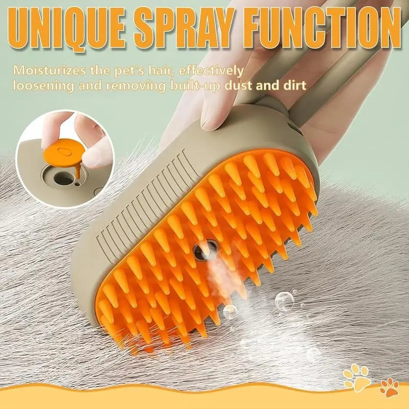 3-in-1 Electric Steam Spray Pet Grooming Brush - Ergonomic 360° Handle, Deshedding Tool, and Massage Accessory for Cats and Dogs