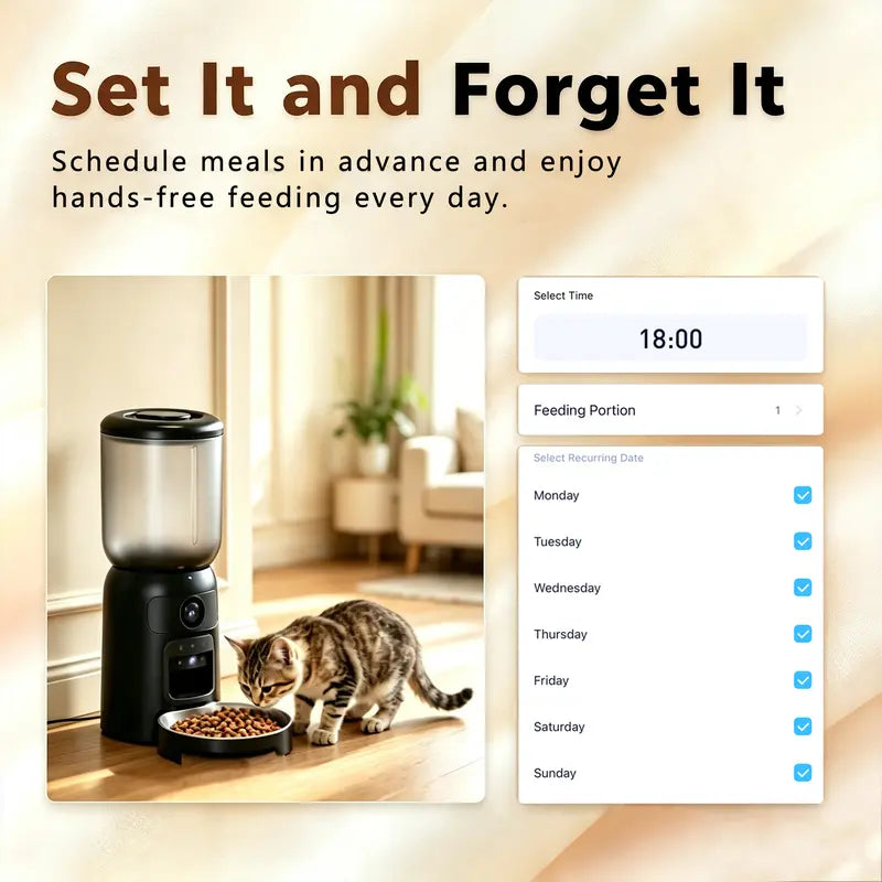 Taleboss Smart Automatic Cat Feeder with Camera, 5L Capacity, Laser Toy, 1080P HD Video, App Control, Night Vision, Dual Band Wi-Fi, and Two-Way Audio
