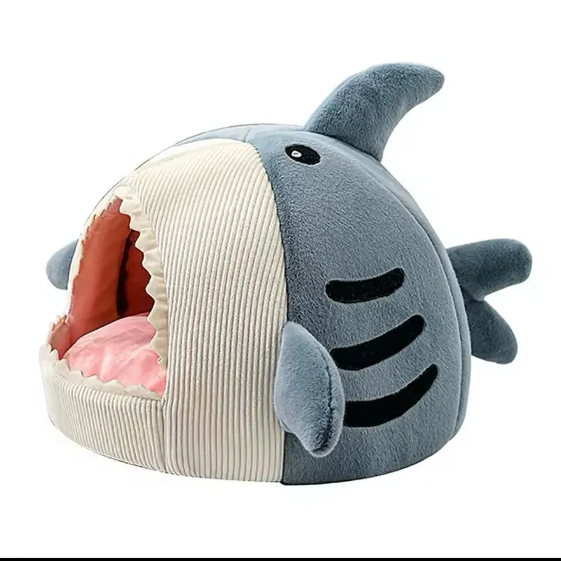 Winter Warm Shark Design Cat and Dog Bed - Semi-Closed Plush Mat for Small Pets
