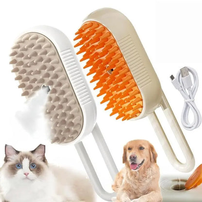3-in-1 Electric Steam Spray Pet Grooming Brush - Ergonomic 360° Handle, Deshedding Tool, and Massage Accessory for Cats and Dogs