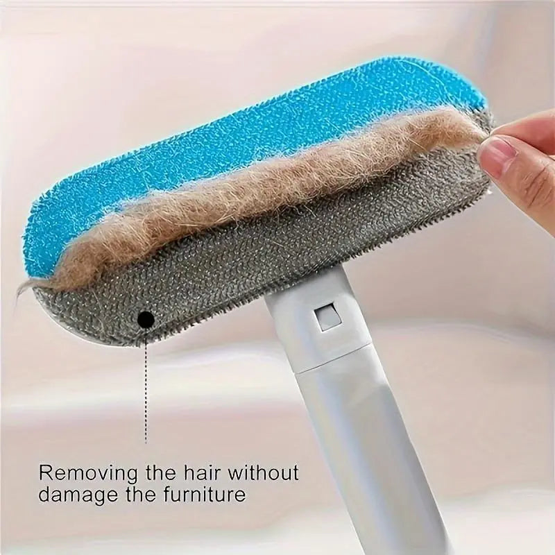 4-in-1 Reusable Pet Hair Remover Brush with Long Handle, Detail Brushes, Flexible Bristles, and Reusable Pads for Effective Deshedding and Fur Removal on Multiple Surfaces