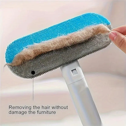 4-in-1 Reusable Pet Hair Remover Brush with Long Handle, Detail Brushes, Flexible Bristles, and Reusable Pads for Effective Deshedding and Fur Removal on Multiple Surfaces