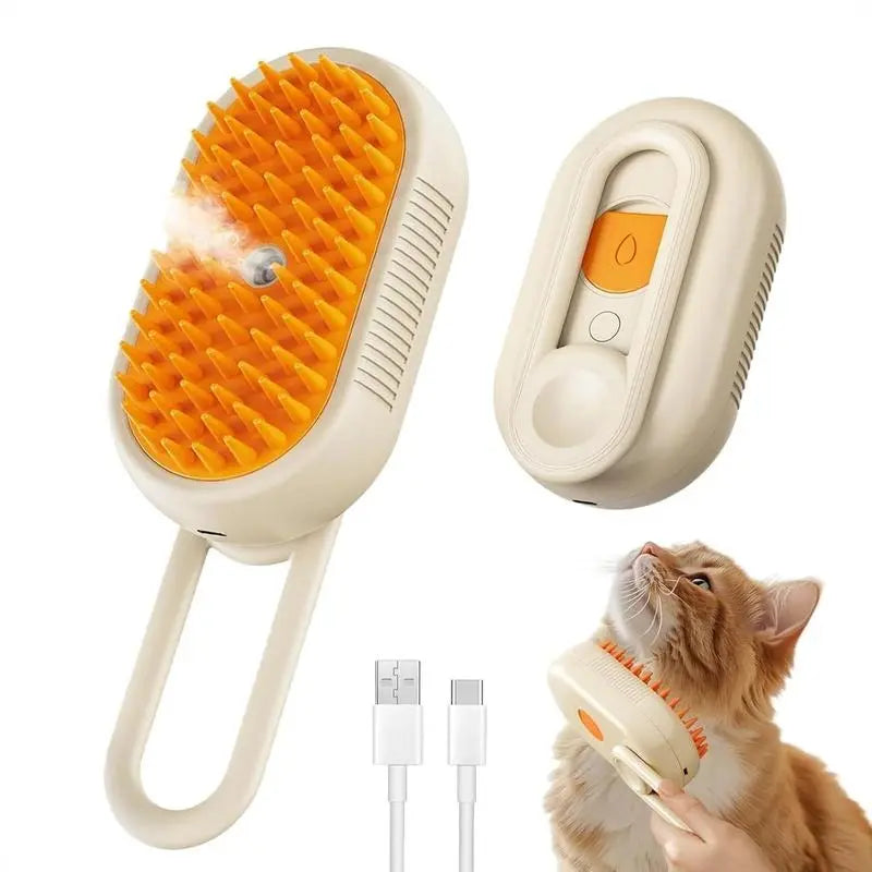 3-in-1 Electric Steam Spray Pet Grooming Brush - Ergonomic 360° Handle, Deshedding Tool, and Massage Accessory for Cats and Dogs