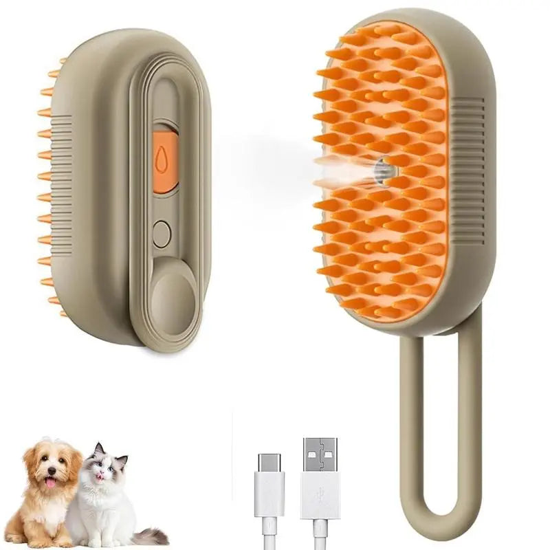 3-in-1 Electric Steam Spray Pet Grooming Brush - Ergonomic 360° Handle, Deshedding Tool, and Massage Accessory for Cats and Dogs